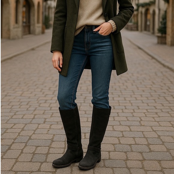 Teva De La Vina Tall Waterproof Real Leather Riding Boots Black Harness Zip 10